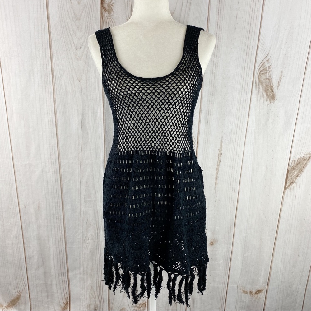 ROXY Black Open Knit Crochet Coverup - Large